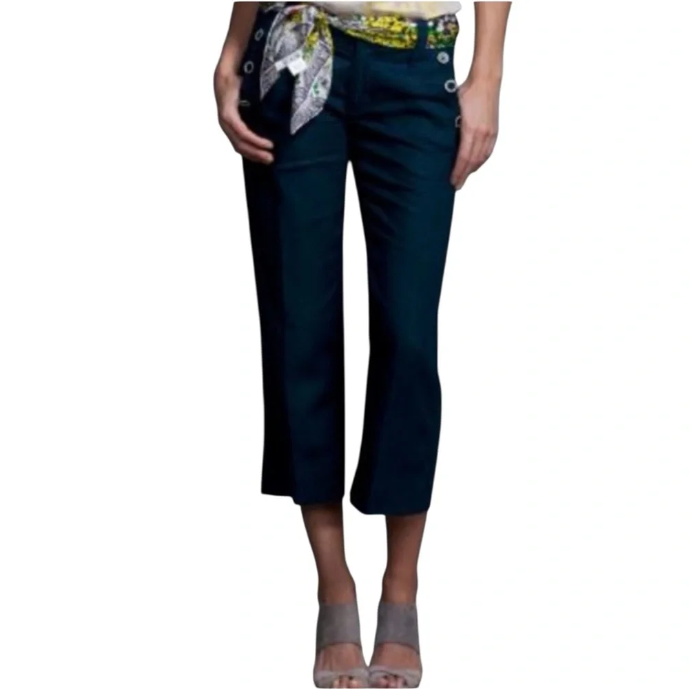 CAbi Navy Blue Linen Sailor Crop Pants
